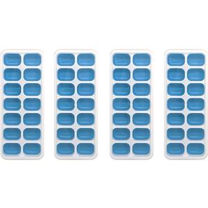 Ice Cube Tray, Ice Trays (4 Pack); Small Silicone Ice Cube Tray for Freezer; 14 Cubes each, 56 Ice Cubes; Easy Ice Release; Stackable; Flexible; Clean Easy; Rectangle Ice Cube Trays (Blue)