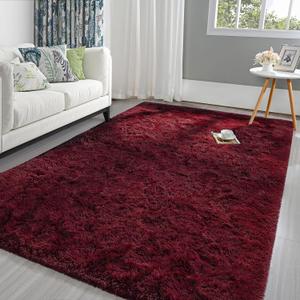 Pettop Fluffy Burgundy Rug for Bedroom Living Room, 4x6 Feet Super Soft Shaggy Plush Fuzzy Rugs for Girls Kids Boys, Non-Slip and Washable Rug for Nursery Classroom, Carpet for Rooms Decor