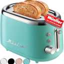 Mueller Retro Toaster 2 Slice with 7 Browning Levels and 3 Functions: Reheat, Defrost & Cancel, Stainless Steel Features, Removable Crumb Tray, Under Base Cord Storage, Turquoise