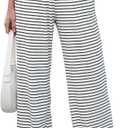 GRAPENT Striped Wide Leg Pants Woman High Waisted Pull On Elastic Waist Casual Lounge Comfy Loose Fit Pants with Pockets (X-Large)