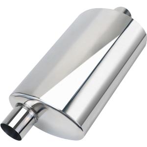 LCGP 2.25 Ultra Quiet Resonator, 2.25'' Inlet & Outlet 20" Overall Length Universal Muffler, 304 Stainless Steel vibrant performance resonator 2.25", Oval Muffler Shape, Polished, Pass-Thru Design