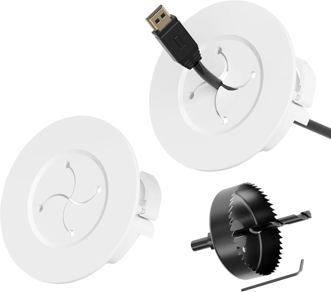 Cord Hider for Wall Mounted TV, in Wall Cable Management Kit for Large Capacity, Wall Cable Hider Behind The Wall, Cable Raceway White Includes Hole Saw Dril Attachment - 2 Pass Locking Brackets