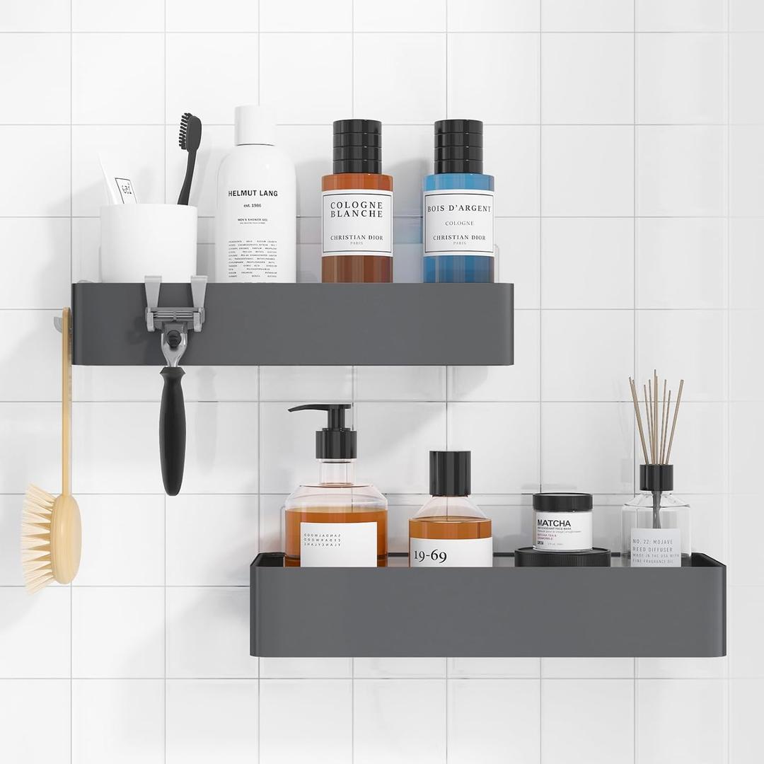 Kitsure Shower Caddy - 2 Pack Adhesive Shower Organizer, Rustproof Metal Shelves, No-Drill Bathroom Organizers and Storage, Grey, Large