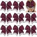 8PCS Glitter Cheer Bow Large Maroon Cheer Bows Rhinestones Hair Bows Girls 8"Cheerleading Bows Bulk Elastic Band Ponytail Holder for Teen Girls College Sports Competition
