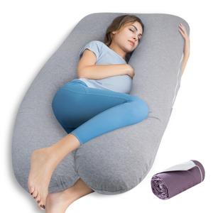 QUEEN ROSE Pregnancy Pillows, Cooling U Shaped Body Pillow for Sleeping, Maternity Pillow for Pregnant Women, with an Extra Cotton Pillowcase (55in, Cozy Grey + Extra Cotton Cover)