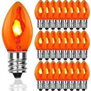 C7 Flicker Flame Orange Bulb, Flame Shaped Bulb Dances with a Flickering Glow, 1W, C7/E12 Candelabra Light Bulbs, 25 Pack