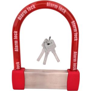 Bike Lock Heavy Duty Anti Theft Alarm Bike U Lock, High Pitched Audible Alarm, Bicycle, Fits Fat Tire E-Bikes 20"x4" Wheels Scooters Motorcycles,16mm Stainless Steel Weather Proof 3 Keys (Red)
