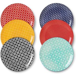DOWAN 10.5" Large Dinner Plates Set of 6, Ceramic Salad Plate, Microwave, Oven & Dishwasher Safe, Colorful Design Perfect for Party Dessert, Wedding Appetizer, Birthday, Mothers Day Gifts