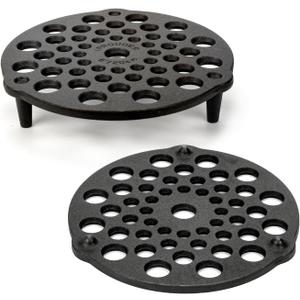 Cast Iron Trivet 2 PCS Set, 8-inch, Meat Rack, Cast Iron Grate for Dutch Ovens, Raise Food in Dutch Oven, Used as Burner Diffuser, Use Directly on Camp Fire, Used as Trivet on Table