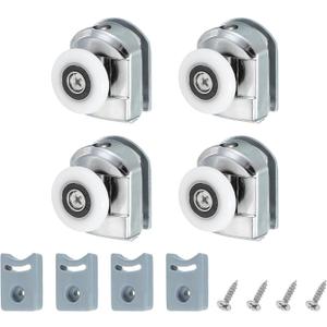 uxcell 25 mm Shower Door Rollers, Single Shower Door Runners Wheels Pulleys Guides Plastic Top Wheels with Anti-Collision Block & Screws for Glass Doors 4-6mm Silver 4 Pcs
