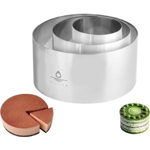 3Pcs Cake Molds for Baking, Seamless Stainless Steel Mousse Cake Rings, Mousse Ring Mold Round for Bakeware Tools-4/6/8in (3.94''H)
