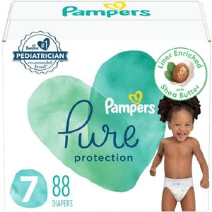 Pampers Baby Diapers - Pure Protection - Size 7, 88 Count, for up to 100% Leakproof, Premium Plant-based Skin Protection