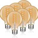 G25(G80) LED Globe Vintage Edison Bulbs, Antique Flexible Spiral LED Filament Light Bulb, 6W Equivalent to 60W, 600LM, Warm White 2500K, E26 Base, Dimmable with 80+ CRI, Amber Glass, 6Pack (2500k-amber Glass-6p)