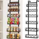 Over the Door Pantry Organizer 6-Tier Adjustable Baskets Hanging Spice Door Rack Narrow - 13.1" W x 52.3" H Behind the Door Storage for Kitchen, Bathroom, and Closet Organization - Black