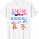 Keeper of The Gender Reveal Baby Bear Balloons Pink Or Blue T-Shirt (White, M)