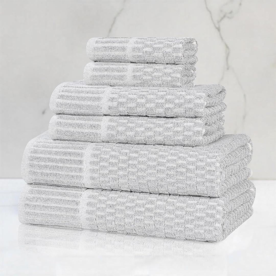 Superior Juno Viscose Cotton Blend Medium Weight Towels, for Bathroom, Shower, Spa, Plush, Quick Dry, Ultra-Soft Towels, Bath Essentials, Border Detail, 6 Piece Assorted Towel Set, Platinum