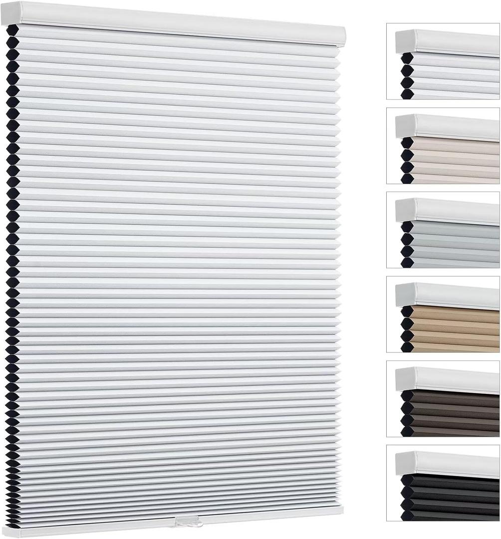 Changshade Cordless Cellular Shades, Blackout Room Darkening Black Out Honeycomb Blinds for Indoor Windows Bedroom, Pull Down Pleated Accordion Blind Easy Install, Shade Size 48" Wx64 H, White