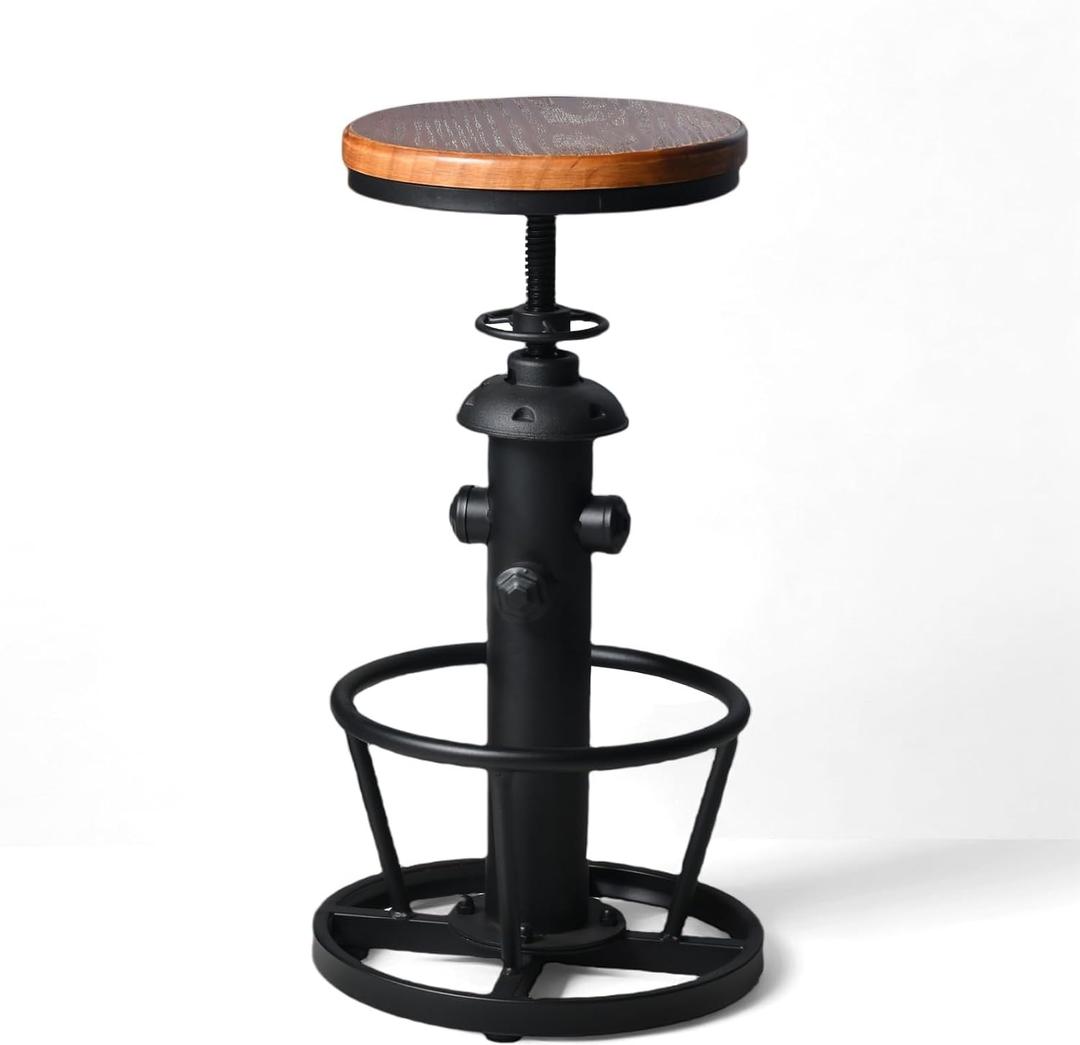 Industrial Bar Stools Kitchen Island Dining Chairs Swivel Wooden Seat Bar Counter Height Adjustable 25-31inch (Black)
