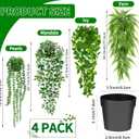 Palonu Artificial Hanging Plants for Shelf, 4 Pack Fake Potted Greenery Plant Faux Mandala Vine, String of Pearls, Ivy Vine,Persian Grass Fern in Pot for Desk Home Bathroom Farmhouse Room Table Decor