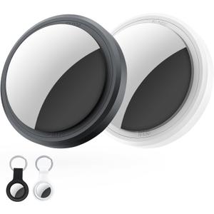 2 Packs Air Tracker Tags Compatible with Find My (iOS Only), Bluetooth Tracker, Smart Keys Finder and Item Locator with Waterproof Case for Wallet Luggage Backpack (Android Need Download App) (1Black+1White)