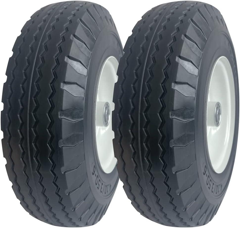 2-Pack 4.10/3.50-6" Flat-Free Tire, Hand Truck Tire on Wheel, 3" Centered Hub 5/8" Ball Bearings