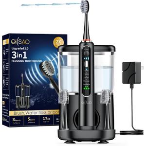 Electric Toothbrush with Water Flosser Combo,Sonic Flossing Toothbrush, Bl | 3-in-1,5 Brush Modes,500ML Tank,Gum Care,Braces Friendly ,Bridge Cleaning Sonic Toothbrush & Water Flosser Combo