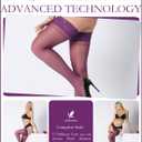 DORALLURE Thigh High Stockings Silicone Lace Top Stay Up Silky Semi Sheer Pantyhose for Women Hold Up Nylon (Small-Medium, Dark Purple)