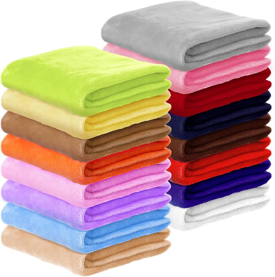 Kinlop 16 Pcs Fuzzy Baby Blankets Bulk, 39 x 27 Inch Soft Kid Blankets, Cozy Lightweight Warm Fleece Throw, for Spring Summer Infant Toddler Girls Boys, Crib Preschool Bedding (Bright Color)