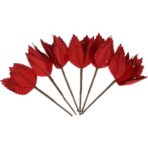 PRETYZOOM 6pcs Christmas Decorative Flowers Silk Red Xmas Decor Artificial Fake Flower for Tree Decoration