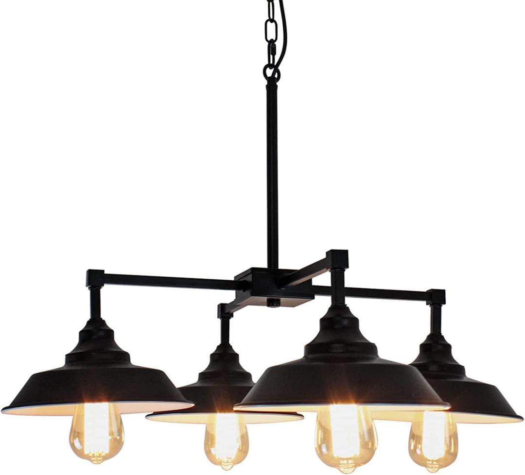 Kitchen Island Light Black Pendant Lighting Fixture 4 Lights, Modern Farmhouse Chandelier Industrial Metal Ceiling Hanging Lamp for Dining Room Hallway Pool Table