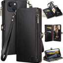 XcaseBar Compatible with iPhone 13 6.1" Wallet case with Zipper Credit Card Holder RFID Blocking, Flip Folio Book PU Leather Phone case Shockproof Cover Men Women for Apple 13 case, Black