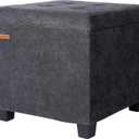 ABHENG Chenille Cover Steel Frame Ottoman with 48L Storage,17.7" x 17.7" x 17.7" Square Linen Storage Ottoman Stool Cube with Legs,for Dorm Livingroom Charcoal UASND641B