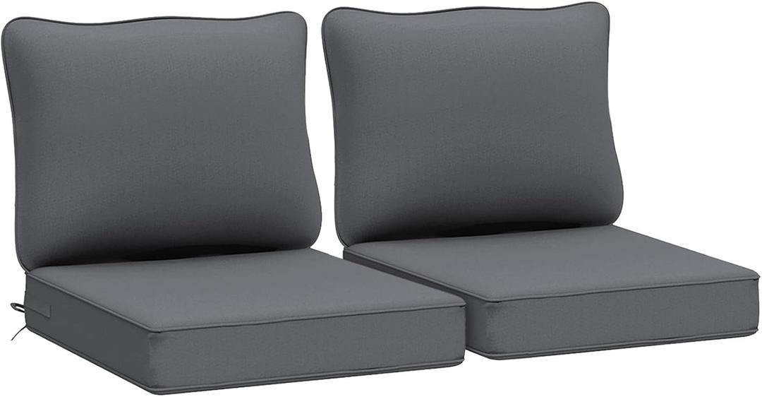 AAAAAcessories Outdoor Deep Seat Cushions, Waterproof, Fade-Resistant Patio Furniture Replacement Cushions, 24" x 24" x 5", Set of 2, Dark Gray (24x24-19'' Mid Back-2 Count)