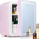Iceblue 4L Dimmable LED Light Mirror Mini Fridge, Skincare Fridge with Thermoelectric Cooling Function for Cosmetics and Skincare, AC & DC Mini Beauty Refrigerator - Pink