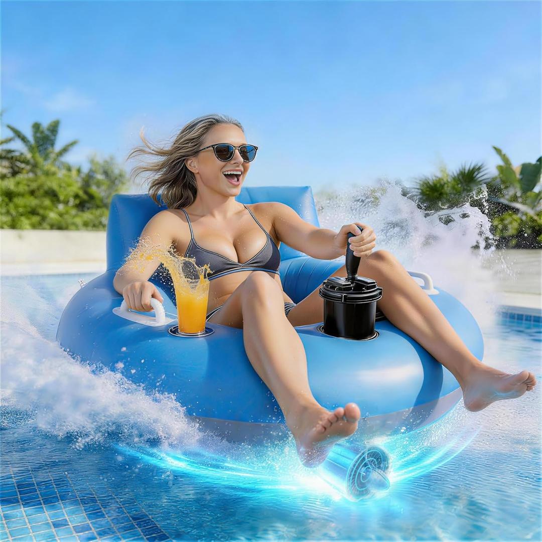 Motorized Pool Float for Adults, Rechargeable Motorized Floats with Cup Holder, Adult Heavy Duty Motorized Tubes Floating with Backrest for Pool Party, Lake & Summer Water