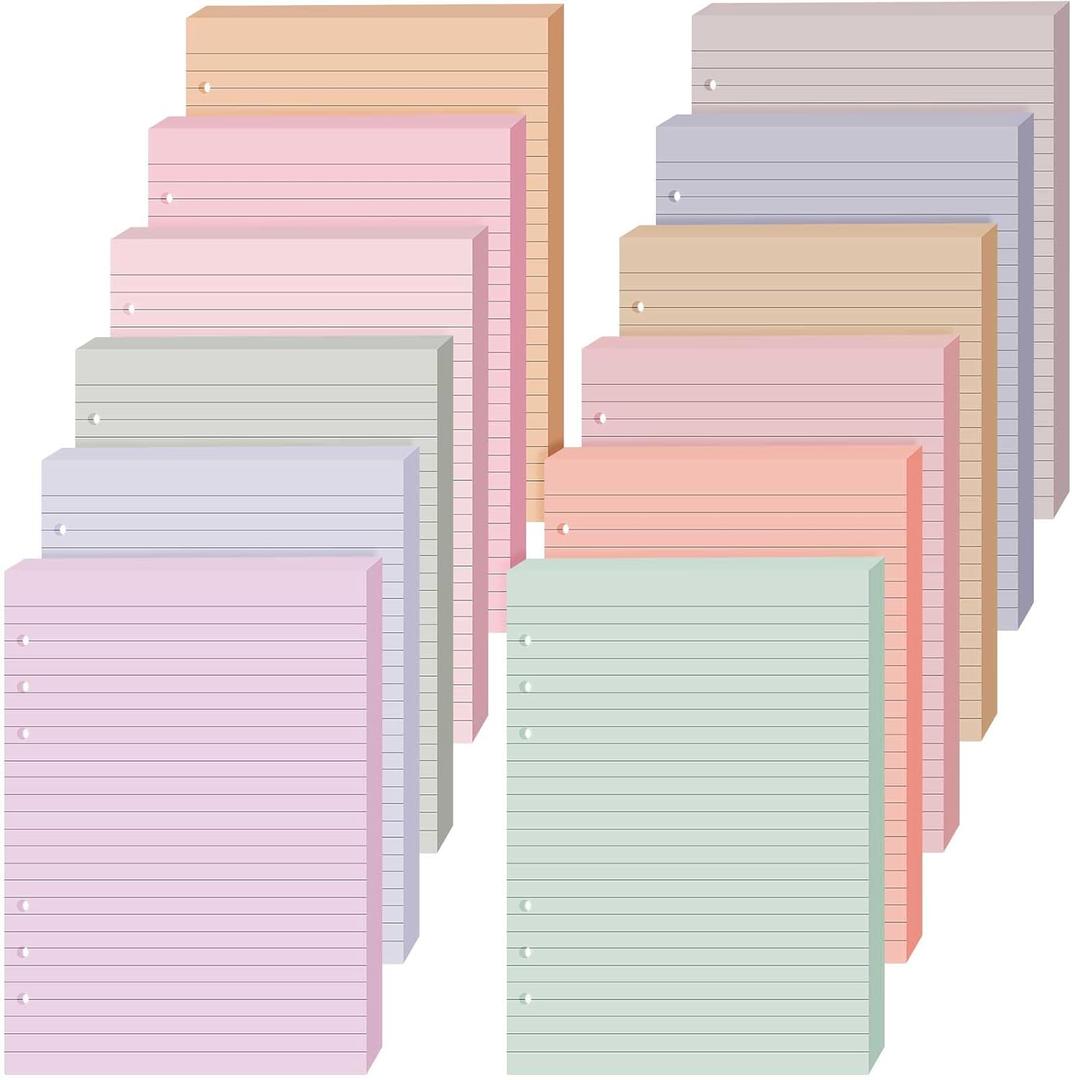 PerKoop Lined Refill Paper A5 Colored 6 Ring Binder Planner Inserts 6 Hole Notebook Refills Paper 960 Sheets 8.2 x 5.8 Inch Loose Leaf(Mixed Colors)