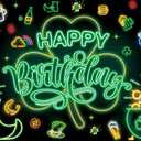 St. Patrick's Day Happy Birthday Backdrop Neon St. Patrick's Day Birthday Photography Background Ceremony Party Holiday Decoration (7x5ft)