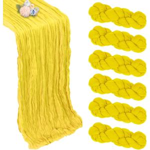 6 Pack Lemon Yellow Table Runner 10ft Boho Gauze Fabric Cheesecloth Table Runner 35 x 120 Inch Rustic Sheer Runner for Holiday Baby Shower Home Dcor Party Wedding Decoration