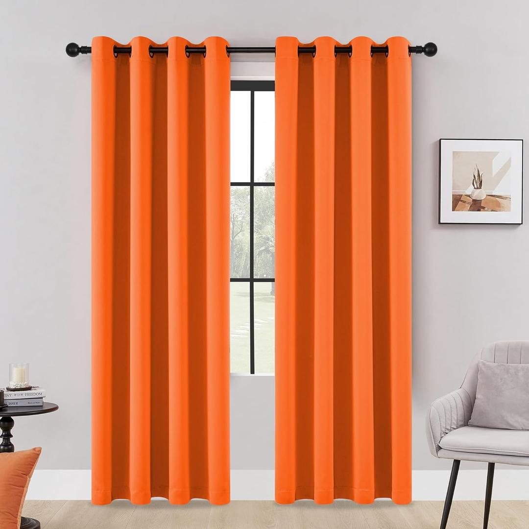 HUTO Blackout Bedroom Curtains Panels 84 Inch - Energy Saving Thermal Insulated Privacy Protect Antique Copper Grommet Sun Block Drapes for Living Room, 1 Pair, 52 by 84 Inch, Vibrant Orange (52"W x 84"L (Pack of 2))