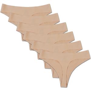 Bolivelan Womens Mid-Rise Seamless Thongs Comfy Underwear G-Strings Panties (4, Nude (6 Pack))
