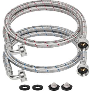 4 FT Washing Machine Hoses with 90 Degree Elbow, Stainless Steel Braided Washer Hose Supply Line with 3/4" FHT Connectors for Short to Moderate-Residential Water Supply, Red & Blue, 2 Pack
