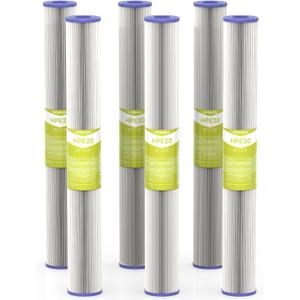 20 Micron Whole House Water Filter Cartridge, Pleated Sediment Filters for Well Water, Universal Replacement for Any 20 inch Silm Housings - 20" x 2.5" Cartridges - Pack of 6