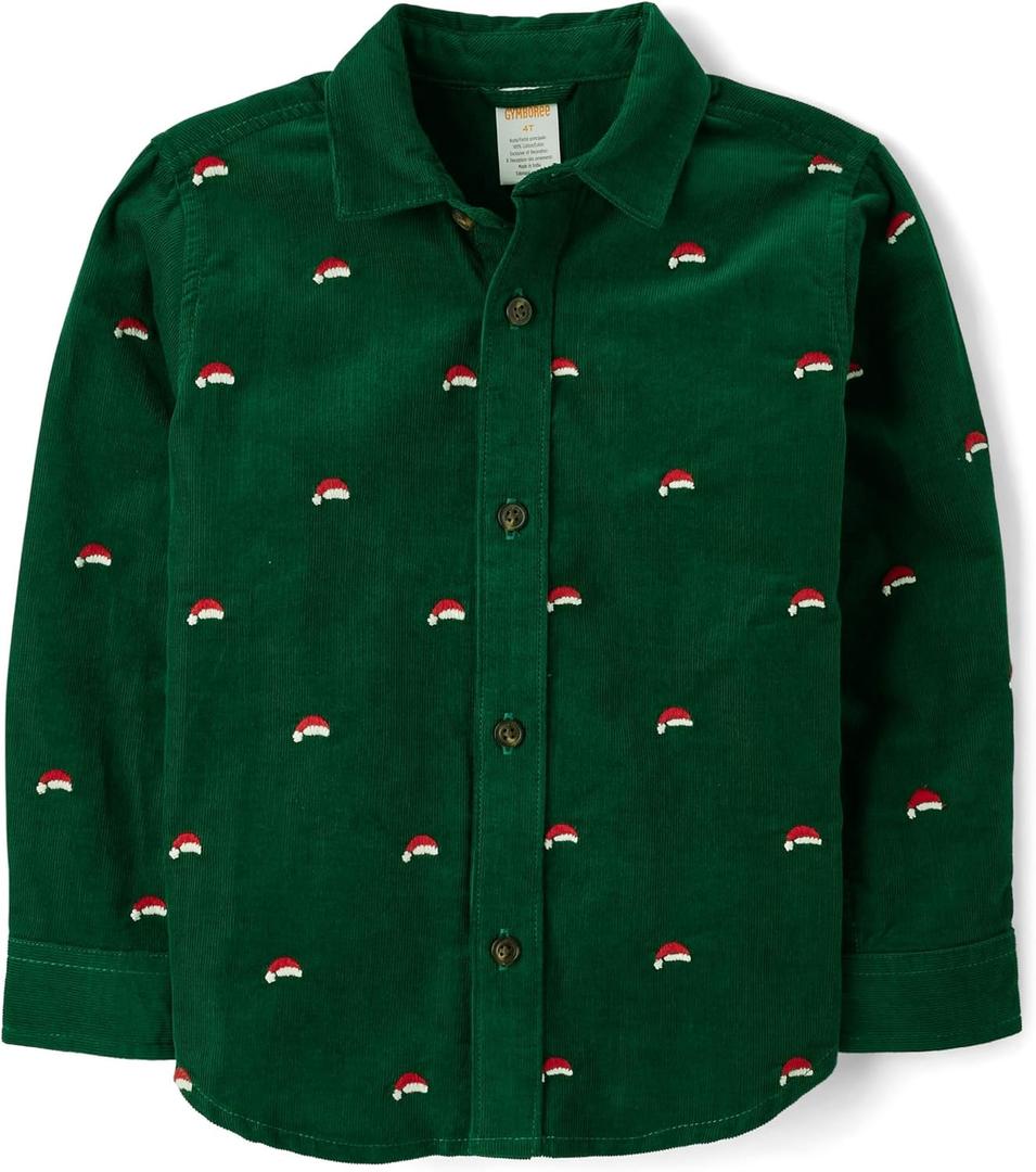 Gymboree Boys and Toddler Long Sleeve Button Up Dress Shirts (18-24 Months, Noble Forest)