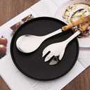 Serving Spoon and Fork Set, 304 Stainless Steel Serving Utensils with Natural Bamboo Handle, 10" Long Handle Serving Set for Kitchen Party Buffet, 4 Pieces / 2 of Each