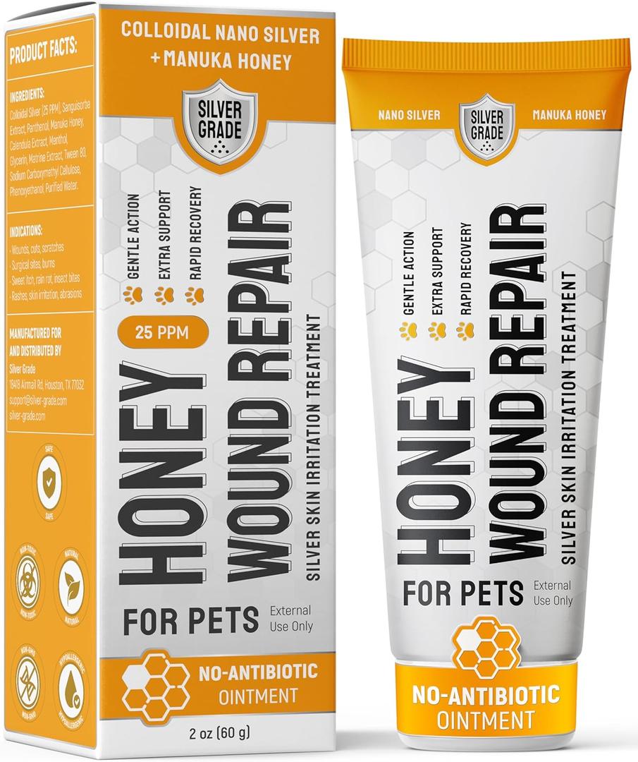 Dog Wound Care with Manuka Honey & Colloidal Silver for Scratches & Skin Irritations  Cat & Dog Hot Spot Treatment Gel Works as Honey Rapid Wound Repair for Horses  Suits All Pets  2-Oz