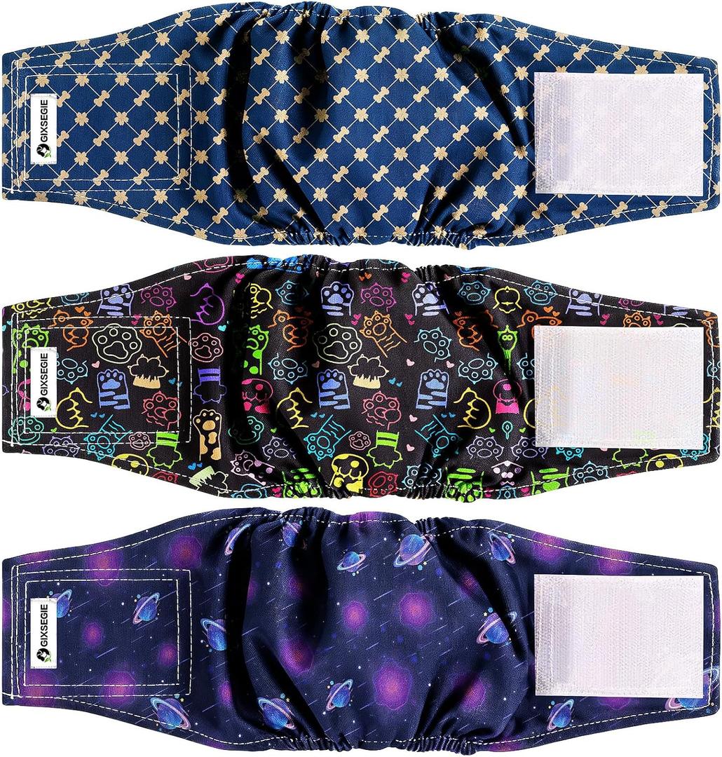 Reusable Dog Diapers Male, Washable Premium Belly Bands for Male Dogs-Pack of 3, High Absorbing Medium Dog Wraps, for Doggie & Puppy in Incontinence or Excitable Urination and Training (L)