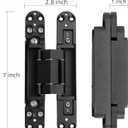 4-Pack 7 inch Black Hidden Door Hinges, Heavy Duty Zinc Alloy Concealed Hinges, Invisible 180 Degree Swing Hinge, 3 Way Adjustable Butt Hinge