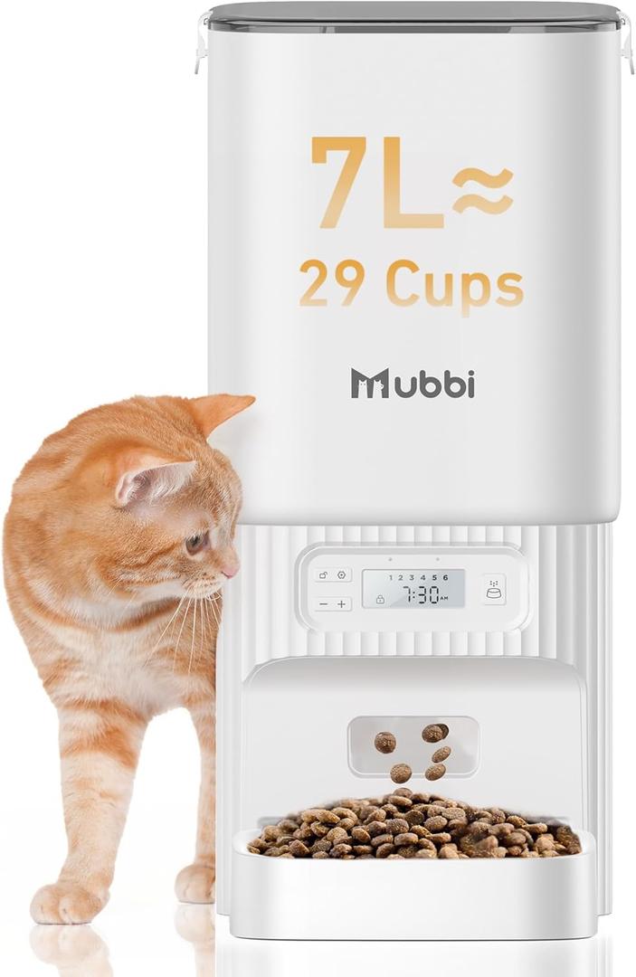 Automatic Cat Feeders, 7L/29 Cups Automatic Dog Feeder with Desiccant Bag, 1-6 Meals Ideal for 2-15mm Dry Food, Suitble for Multiple Pets, Dual Power Supply, Detachable Washable, White Automatic Cat Feeders, 7L/29 Cups Automatic Dog Feeder with Desiccant Bag, 1-6 Meals Ideal for 2-15mm Dry Food, Suitble for Multiple Pets, Dual Power Supply, Detachable Washable, White