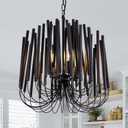 TOCHIC Modern Farmhouse Chandelier for Dining Room 18", Small Vintage Black Wood Chandeliers Light for Living Room, Rustic Pendant Lighting Fixture Ceiling Hanging for Foyer Bedroom Entryway