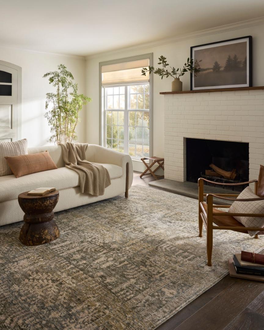 Loloi Magnolia Home by Joanna Gaines Junie Collection JUE-02 Moss/Natural 2'-7" x 8'-0", .38 Pile Height, Runner Rug